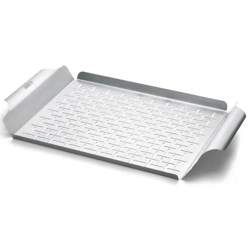 Weber Deluxe Grillpfanne 44 x 39 cm - Hitzebeständig & spülmaschinenfest - Ideal zum Sautieren von Gemüse und Anbraten von Meeresfrüchten - Silber