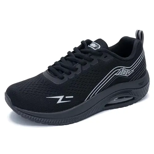 GOOBON Damen Air Walking Schuhe mit Arch Support - Atmungsaktive und leichte Fitness Sneakers in Schwarz, Größe 38 EU