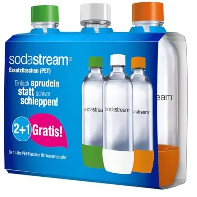 SodaStream Kunststoffflasche 1L - 3er-Pack in Weiß, Grün & Orange