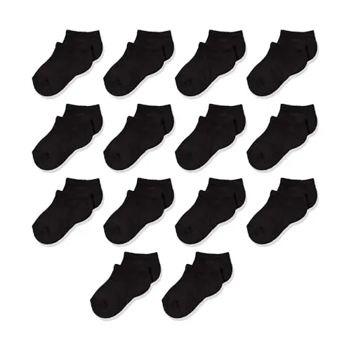 Amazon Essentials Unisex Kinder Baumwollsocken, 14er Pack, Schwarz, L (8-12 Jahre)
