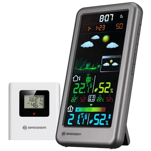 Bresser Funkwetterstation Neomeo V Silber mit Farbdisplay und Außensensor