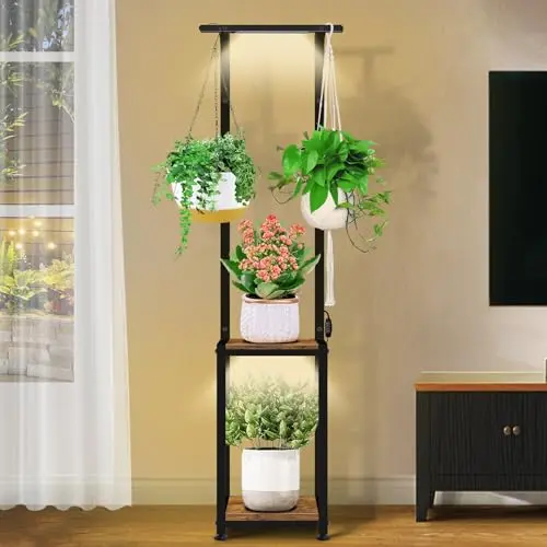 HENAYUK Hängender Pflanzenständer mit Wachstumslicht, 165cm Blumentreppe für Indoor Pflanzen und Balkon