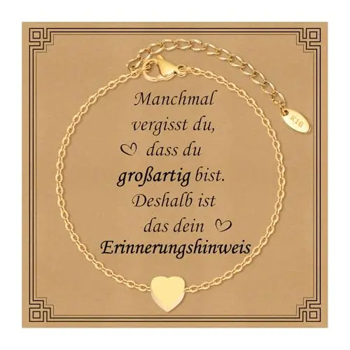Damen Armband Herz aus vergoldetem Edelstahl - Verstellbares Geschenk für Freundin, Mutter, Ehefrau oder Tochter