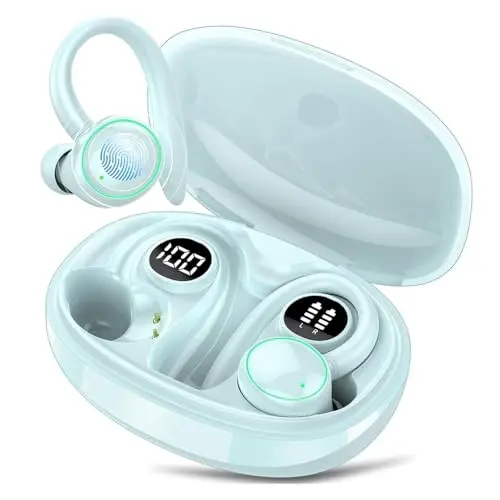 PEFUPEW Wireless Earbuds mit ENC Noise Cancelling, Bluetooth 5.4, 48H Akku, Sportkopfhörer in Hellblau