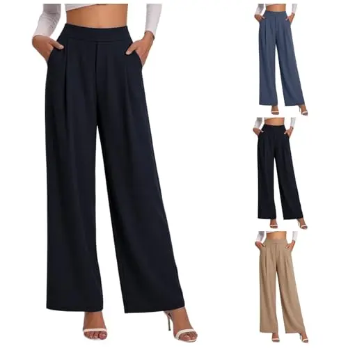 Dajowake Damen Sommerhose, Leichte & Bequeme Palazzo Hose, Elegante, Weites Bein, Freizeit- und Business-Stil