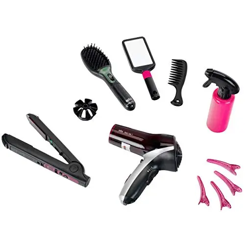 Theo Klein 5885 Braun Satin Hair 7 Mega Set mit Haarglätter, Bürste und Fön, Batteriebetrieb, Spielzeug für Kinder ab 3 Jahre