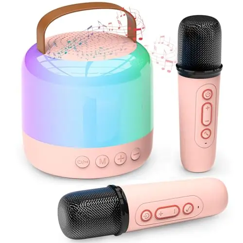 Euakee Karaoke Maschine für Kinder, tragbare Mini Anlage mit 2 Mikrofonen und LED-Lichtern, ideales Spielzeug für Mädchen und Jungen