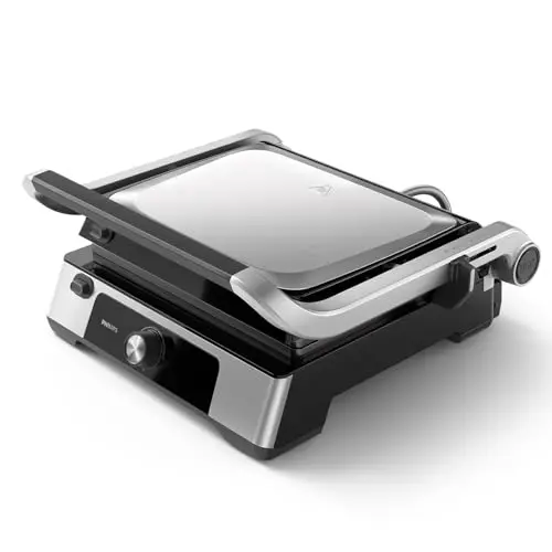 Philips Kontaktgrill, 180° aufklappbar, große Grillfläche, abnehmbare Antihaftplatten, Fettauffangschale, einstellbare Temperatur