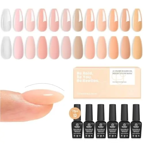 Beetles Aufbaugel für Nägel - 12 Farben in Nude-Rosa-Braun, 8-in-1 Nagelverlängerungs- und Stärkungsgel