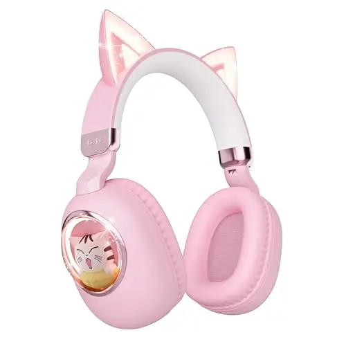 Sunvito Kinder Bluetooth Kopfhörer mit LED, faltbar, 85dB Lautstärkebegrenzung, kabellos & Kabel, für iPad, Schule & Reisen