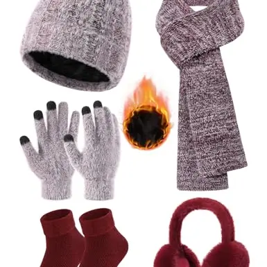 Svanco Wintermütze, Schal & Handschuhe Set für Damen - Fleece Mütze, Touchscreen Handschuhe & Winddichte Ohrenschützer