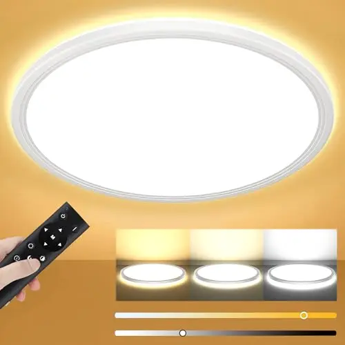 Dimmbare LED Deckenleuchte mit Fernbedienung - Ø30cm, flach für Schlafzimmer, Badezimmer, Küche und Wohnzimmer, 3000K-6500K