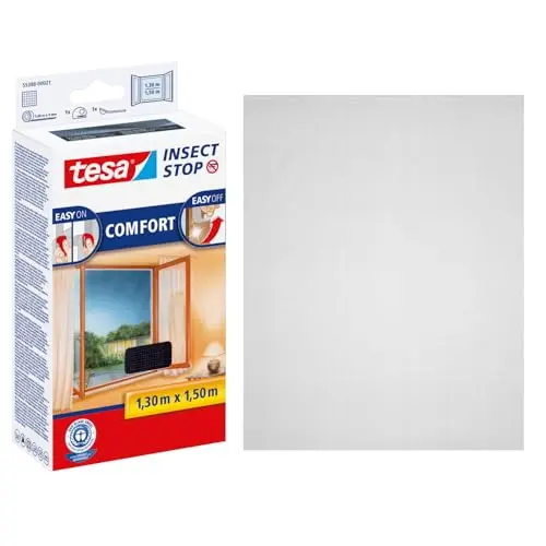 tesa Insect Stop Comfort Fliegengitter für Fenster - Klettband, ohne Bohren, anthrazit, 130 x 150 cm