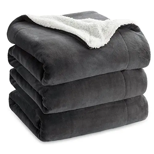 BEDSURE Kuscheldecke - Flauschige Sherpa Wolldecke für Couch, Anthrazit, 220x240 cm