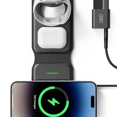 INIU 15W 3-in-1 MagSafe Ladestation - Faltbares Wireless Charger für iPhone, Apple Watch und AirPods