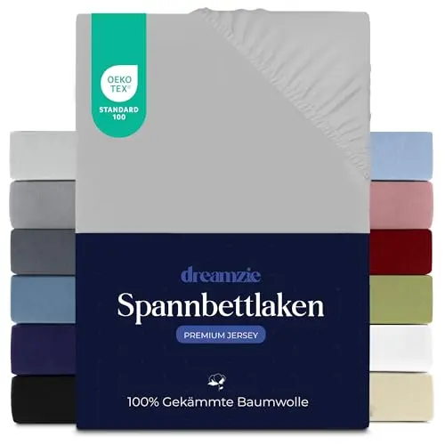 Dreamzie Premium Spannbettlaken 140x200 cm für Matratzen bis 22 cm, Oeko-TEX zertifiziert - Grau
