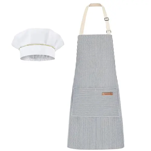 Kinderschürze mit Kochmütze für Kinder - perfekte Schürze zum Kochen, Malen und Backen (blau)