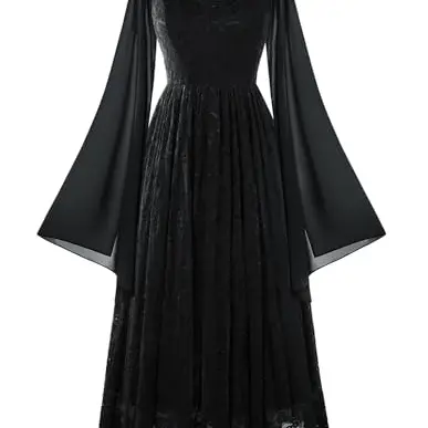 Elegantes Viktorianisches Langarmkleid mit V-Ausschnitt in Schwarz - Hochzeits- und Abendkleid XL