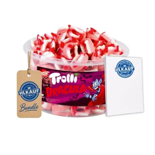 HLKauf-Bundle Trolli Dosen 1x Dracula & 1x HLKauf-Block, Büro & Party Mischpaket, Großpackung, Sets 1er bis 4er