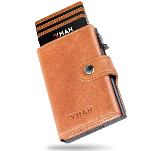 VMAN Slim Wallet aus Echtleder mit Münzfach | Geldbörse Herren mit RFID-Schutz | Kastanienbraun