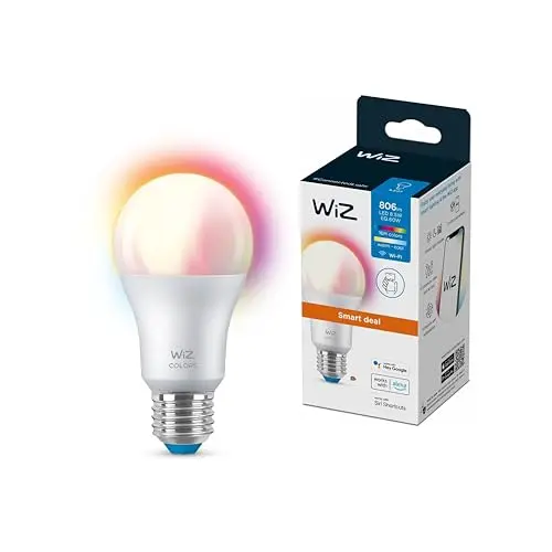 WiZ E27 LED Lampe (806 lm) mit 16 Mio. Farben und dimmbarem Weiß, smarte Steuerung via WLAN