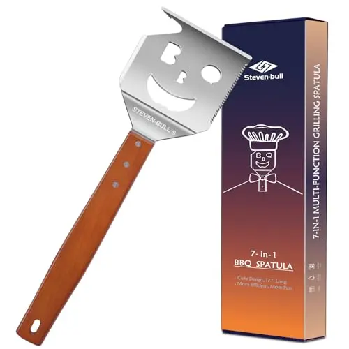 Multifunktionale 7-in-1 Grillspachtel mit Holzgriff – Kreatives Grillwerkzeug und tolles Geschenk für Männer