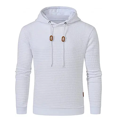 JustSun Herren Hoodie Kapuzenpullover Karierter Jacquard Weiß S