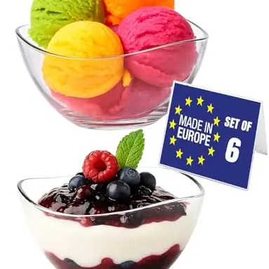 Set mit 6 Premium Glas-Dessertschalen, 215ml, stapelbar, blei frei, ideal für Puddings, Obst, Saucen