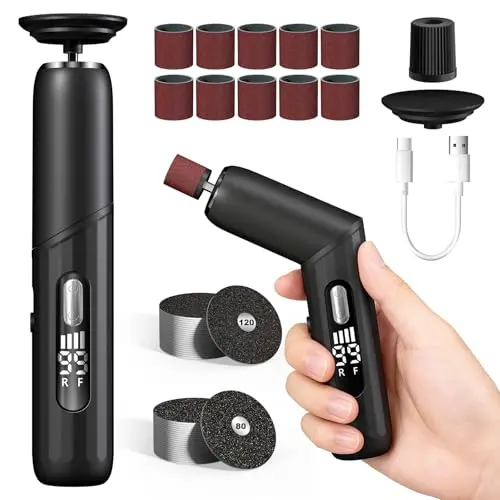 SEEKTAIN 2-in-1 Hornhautentferner mit faltbarem Design, stufenloser Geschwindigkeitsregelung und 40 Schleifpapierteilen
