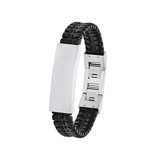 s.Oliver Armband Edelstahl & Leder, Herren, 20+1,5 cm, Schwarz, Geschenkbox