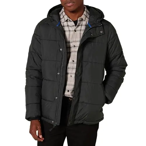 Amazon Essentials Herren Pufferjacke mit Kapuze, Schwarz, XL