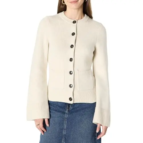 Amazon Essentials Damen Strickjacke mit Glockenärmeln, tailliert, Haferbeige Meliert, XXL