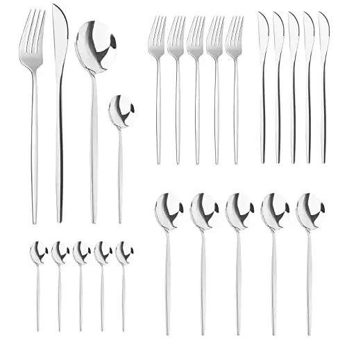 24-teiliges Edelstahl Besteckset für 6 Personen – Spülmaschinenfest, silber – Ideal für Familie, Party, Hotel und Restaurant