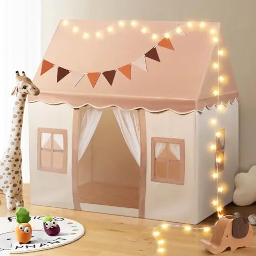 Snookids® Kinderzelt Spielhaus für Indoor mit Matte und Lichtern - Kuschelecke für Kinder 3-13 Jahre