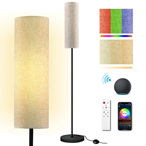 Moderne Stehlampe für Wohnzimmer, dimmbare RGBWW LED-Lampe mit Fernbedienung, 175 cm, kompatibel mit Alexa und Google Home