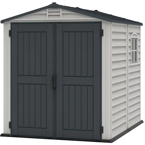 Duramax StoreMate PLUS Kunststoff-Gerätehaus, Dunkelgrau & Adobe, wartungsfrei, mit Fenster und Metalldach, 6x6 (3,65 m²)