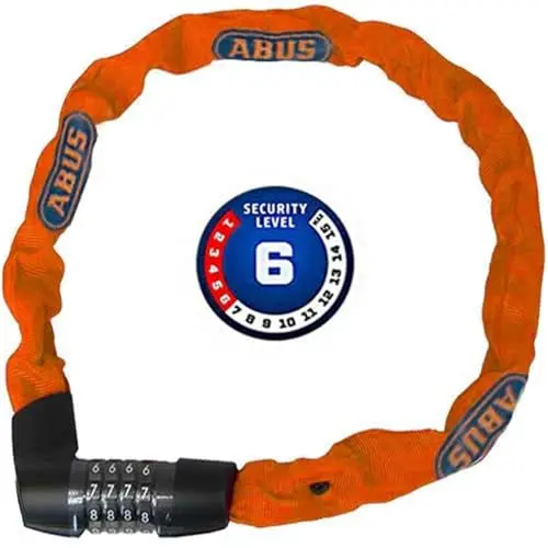 ABUS Kettenschloss Tresor 1385/75 – Zahlenschloss mit 75 cm Vierkantkette – Sicherheitslevel 6 – Orange