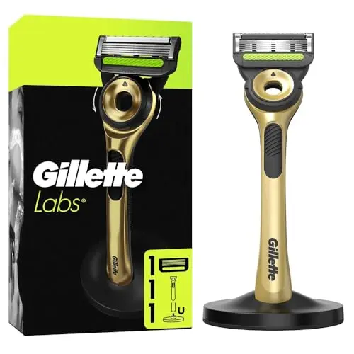 GilletteLabs Rasierer für Männer Champion Gold Edition mit Reinigungs-Element und Wandhalterung