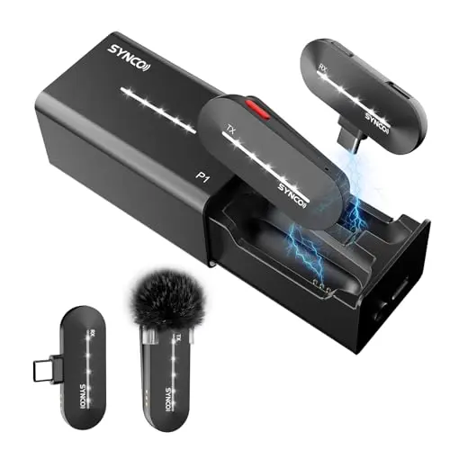 SYNCO Wireless Lavalier Mikrofon für iPhone und Android mit USB-C Ladekoffer für Streaming und Vlogs