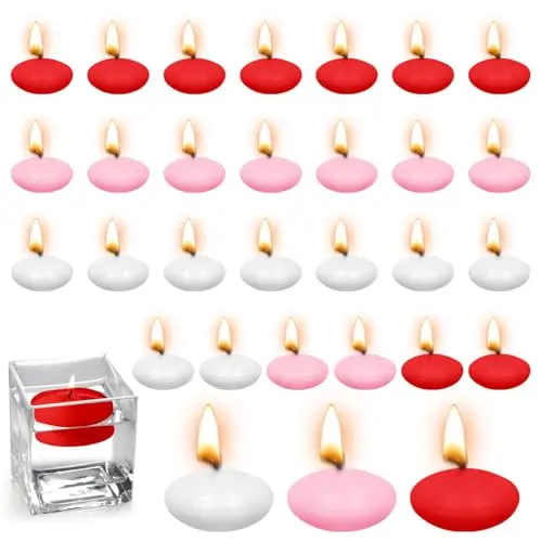 30 Stück Bunte Schwimmkerzen für Hochzeiten, Partys und Deko (Rot, Weiß, Rosa)