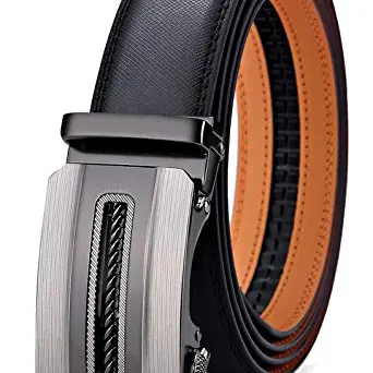 BULLIANT Herren Ratschen-Gürtel aus Leder, Automatikschließe, für Anzug und Business - Breite 35mm, Schwarz, Größe 110cm