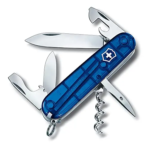 Victorinox Schweizer Taschenmesser Spartan mit 12 Funktionen, Klinge, Korkenzieher, transparent Blau