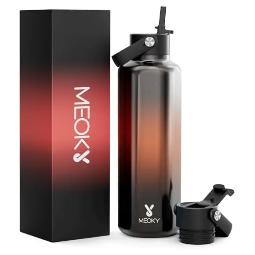 Meoky Edelstahl Trinkflasche mit Strohhalm - 700 ml BPA-frei für Sport & Büro, Bernstein