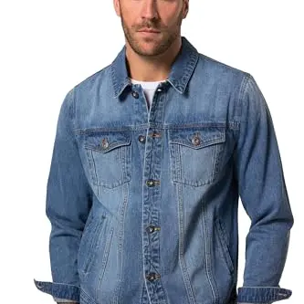 JP 1880 Herren Jeansjacke in Mattes Jeansblau, große Größen L-8XL, mit Brusttaschen und Knopfleiste
