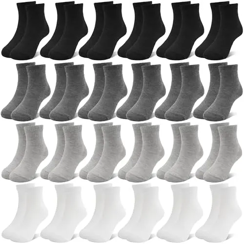 ZERULETS 24 Paare Kinder Socken in Schwarz, Weiß und Grau für Jungen und Mädchen