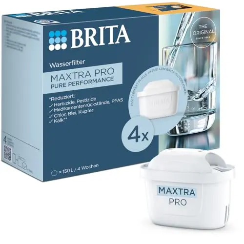 BRITA Maxtra Pro Wasserfilterkartusche 4er-Pack – Original Ersatzfilter für BRITA-Kannen für reines Wasser