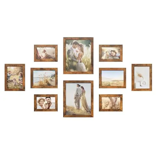SONGMICS Bilderrahmen Set 10 Stück, 2x 20x25 cm, 4x 13x18 cm, 4x 10x15 cm, vintagebraun