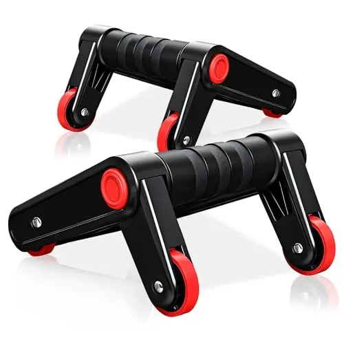 3-in-1 Liegestützgriffe und Bauchroller Set mit Fitnessbändern und Tragetasche - ideal für Bauchmuskeltraining (Rot)