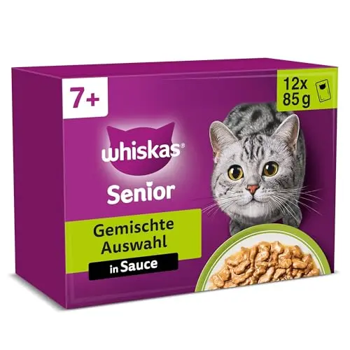 Whiskas Senior 7+ Katzennassfutter in Sauce, 12x85g (4er Pack) – Für Katzen ab 7 Jahren