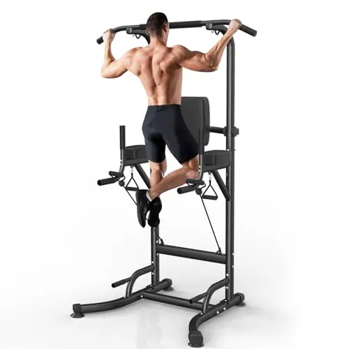 Dskeuzeew Power Tower Dip-Station mit Klimmzugstange, Fitness Krafttraining für Home-Gym, max. 150 kg (Rot)